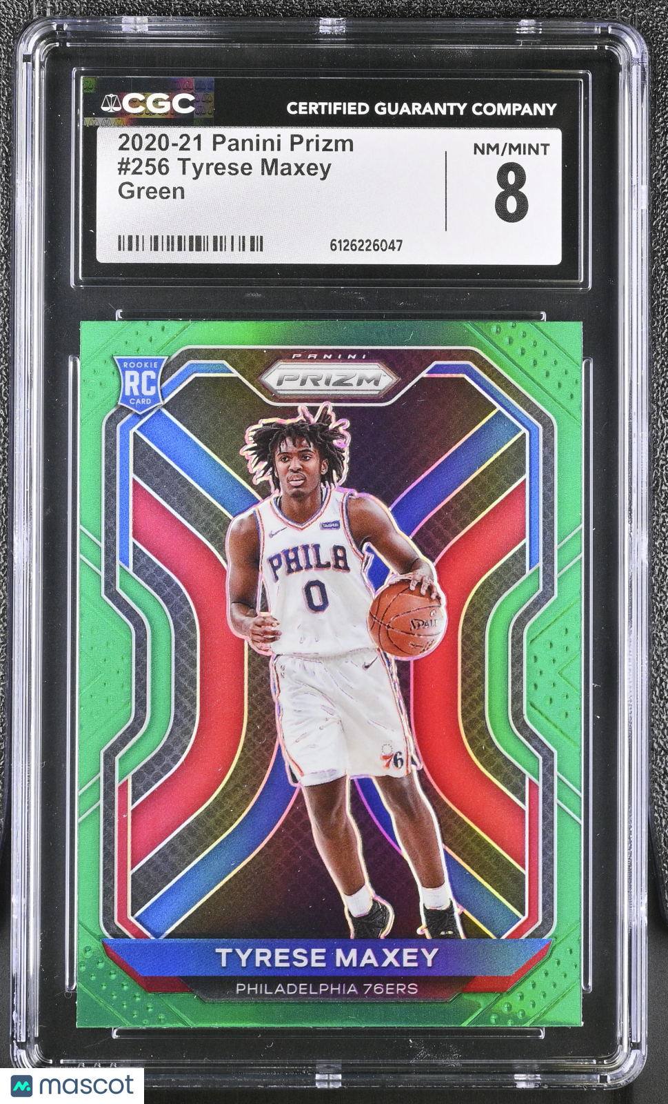 2020-21 Panini Prizm Tyrese Maxey Green Rookie #256 CGC 8 Philadelphia 76ers