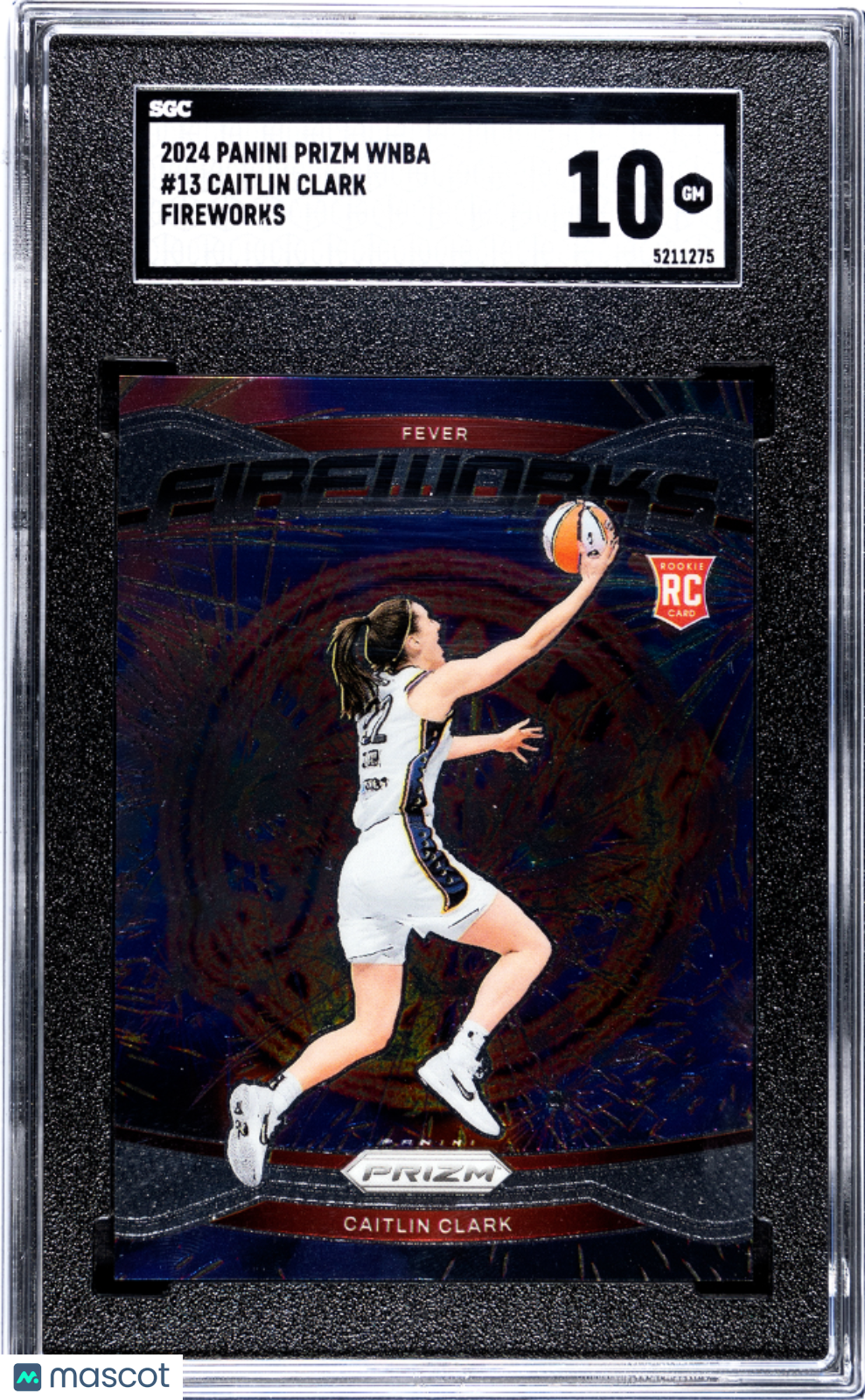 2024 Panini Prizm Wnba Caitlin Clark Fireworks Rookie #13 SGC 10 Indiana Fever