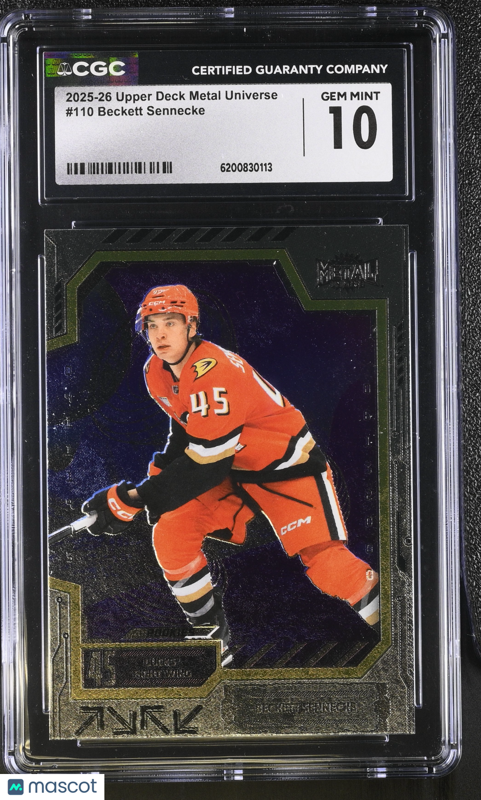 2025-26 Upper Deck Metal Universe Beckett Sennecke Rookie #110 CGC 10 Ducks
