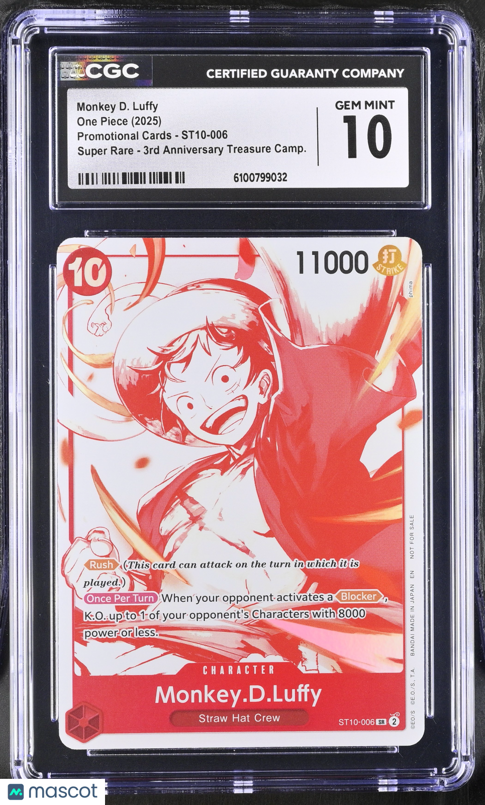 One Piece Promotional Monkey D. Luffy 3rd Anniversary Treasure CGC 10 ST10-006