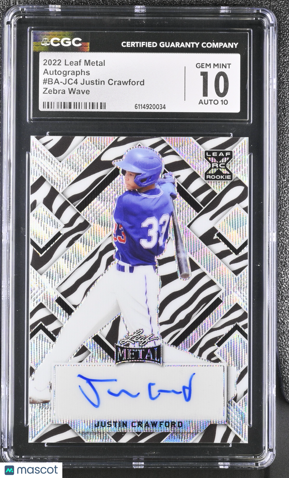 2022 Leaf Metal Justin Crawford Zebra Wave /5 Rookie Autographs #BA-JC4 CGC 10