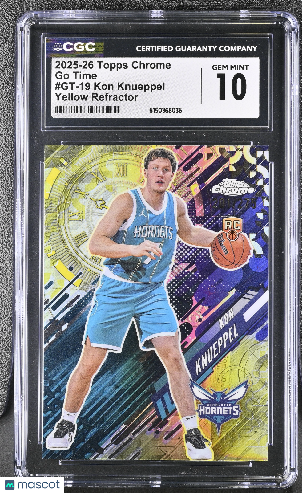 2025-26 Topps Chrome Kon Knueppel Yellow /275 Rookie Go Time #19 CGC 10 Hornets