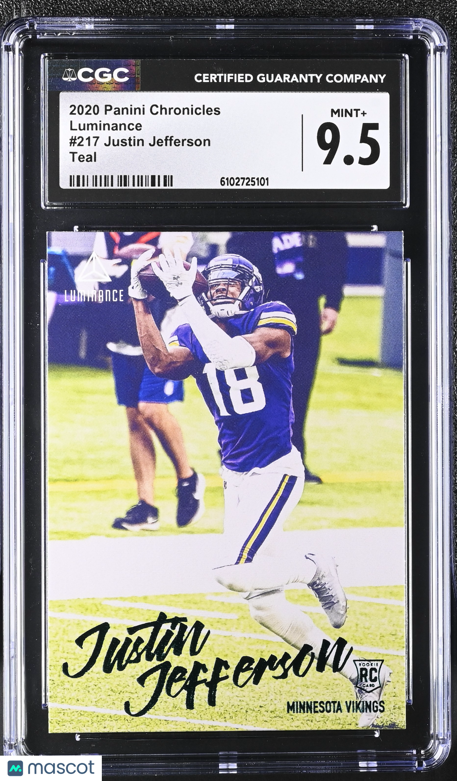 2020 Chronicles Justin Jefferson Teal Rookie Luminance #217 CGC 9.5 Vikings