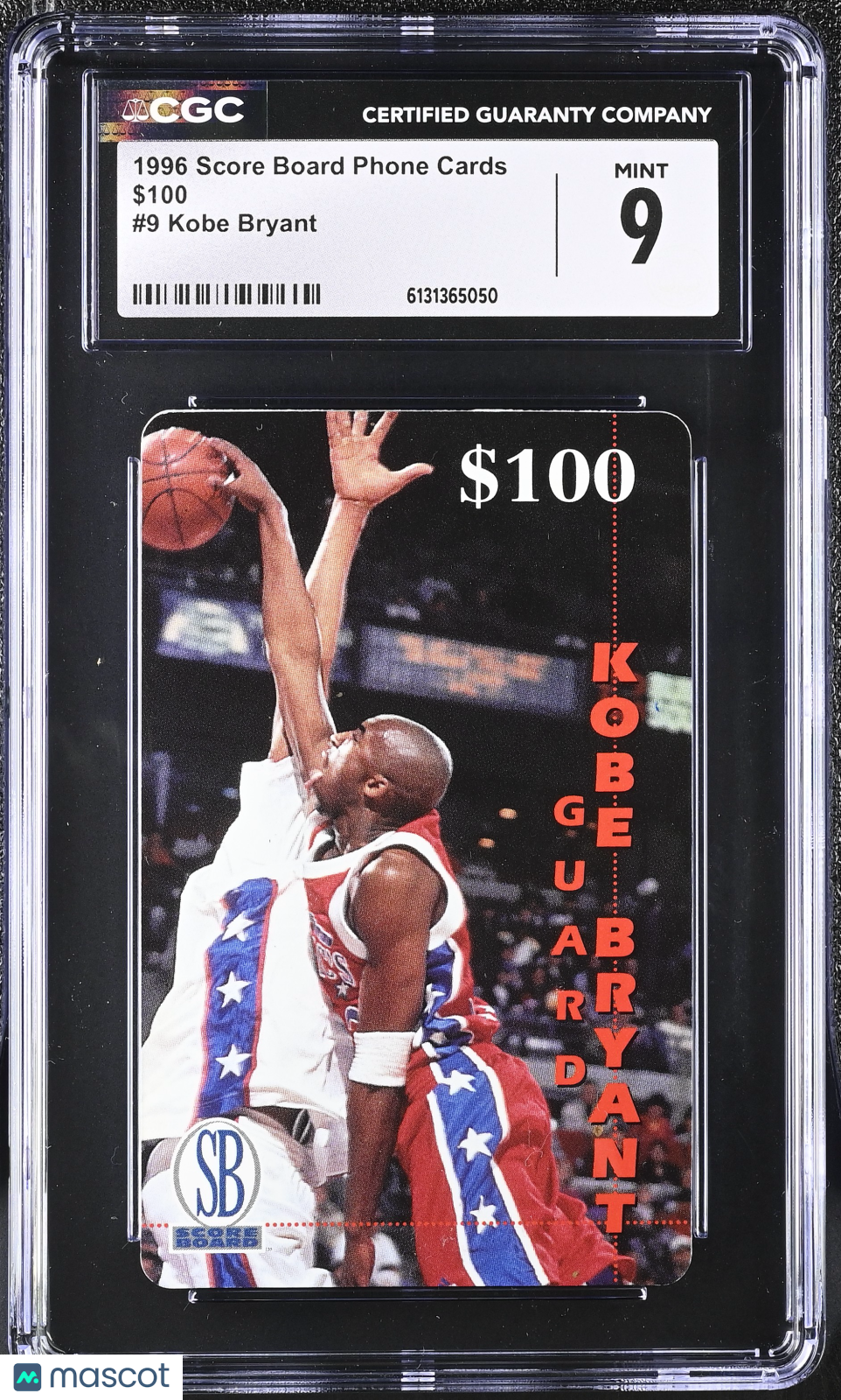 1996 Score Board Phone Cards Kobe Bryant $100 #9 CGC 9 Los Angeles Lakers