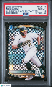 2025 Bowman Chrome Prospects Nick Kurtz Black X Fractor /10 Rookie #BCP114 PSA 8