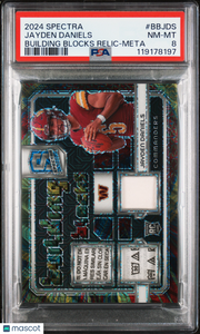 2024 Panini Spectra Building Blocks Relics Jayden Daniels Meta /25 Rookie PSA 8