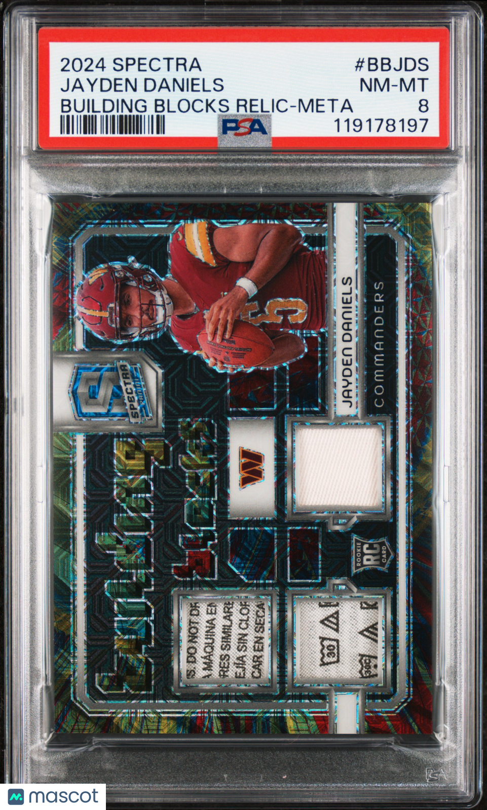 2024 Panini Spectra Building Blocks Relics Jayden Daniels Meta /25 Rookie PSA 8
