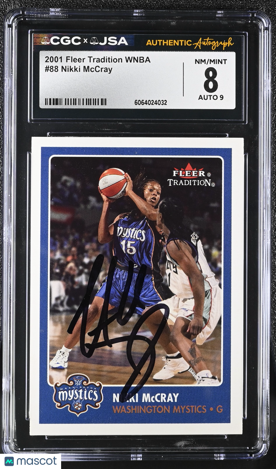 2001 Fleer Tradition WNBA Nikki McCray Auto Autograph #88 CGC 8 JSA Mystics
