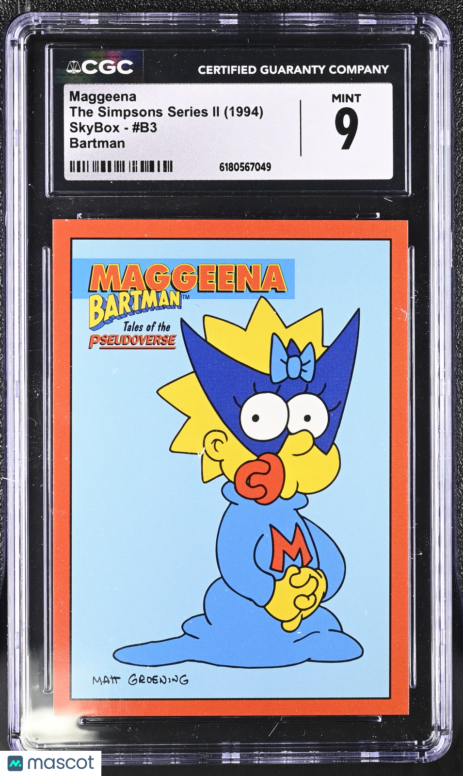 1994 Skybox The Simpsons Series II Maggeena #B3 Bartman CGC 9