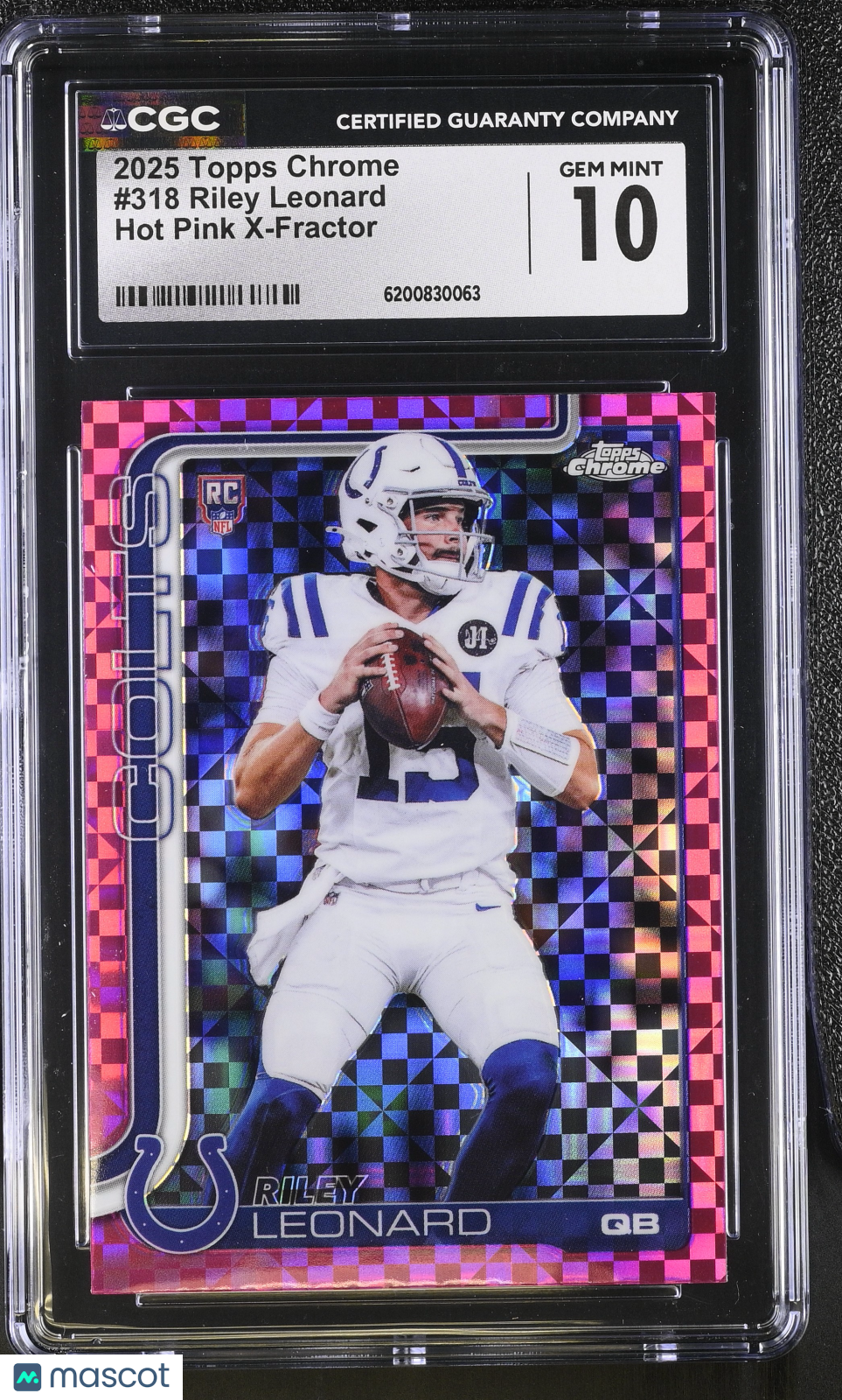 2025 Topps Chrome Riley Leonard Hot Pink X-Fractor Rookie #318 CGC 10 Colts