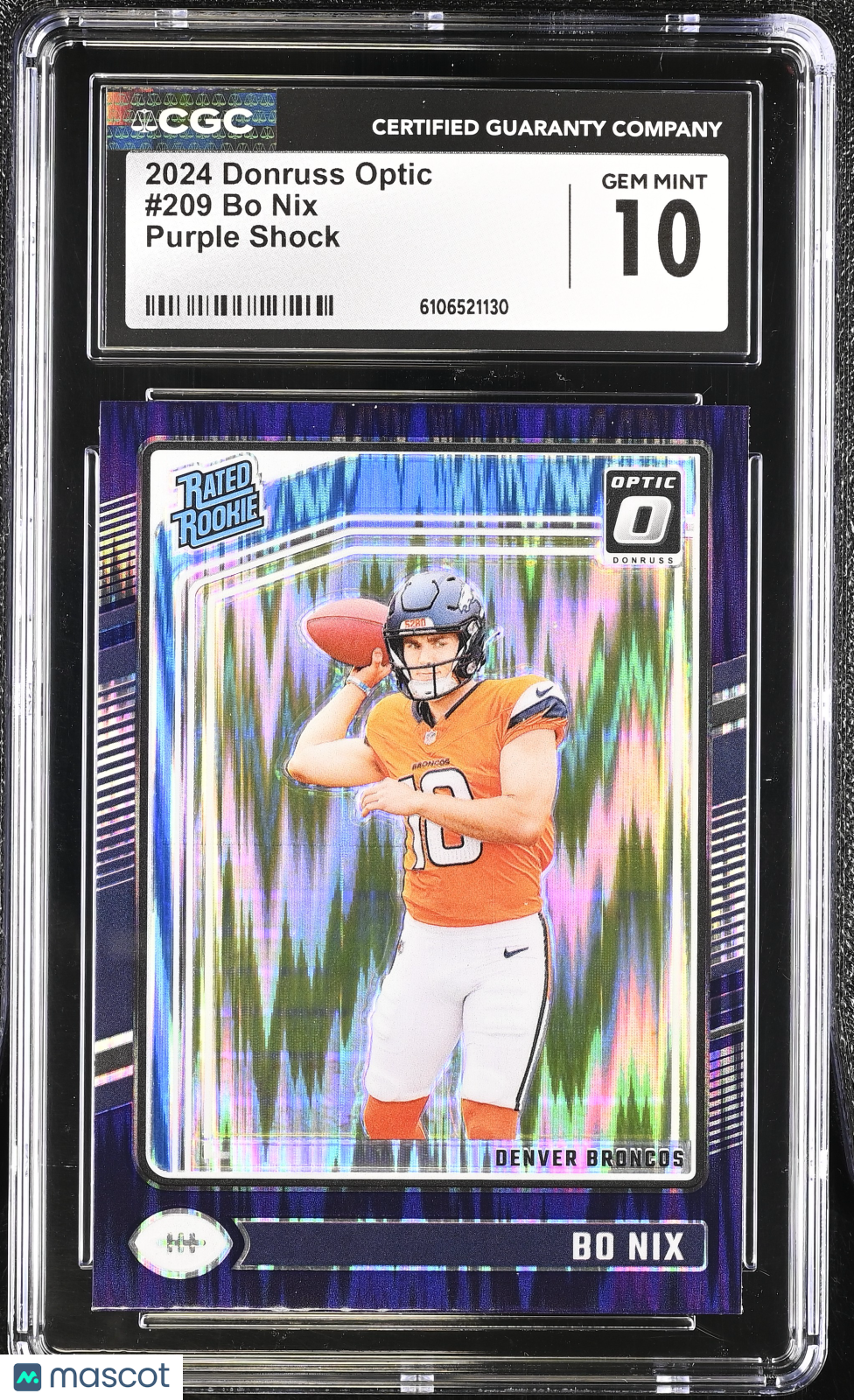 2024 Donruss Optic Bo Nix Purple Shock Rookie #209 CGC 10 Denver Broncos