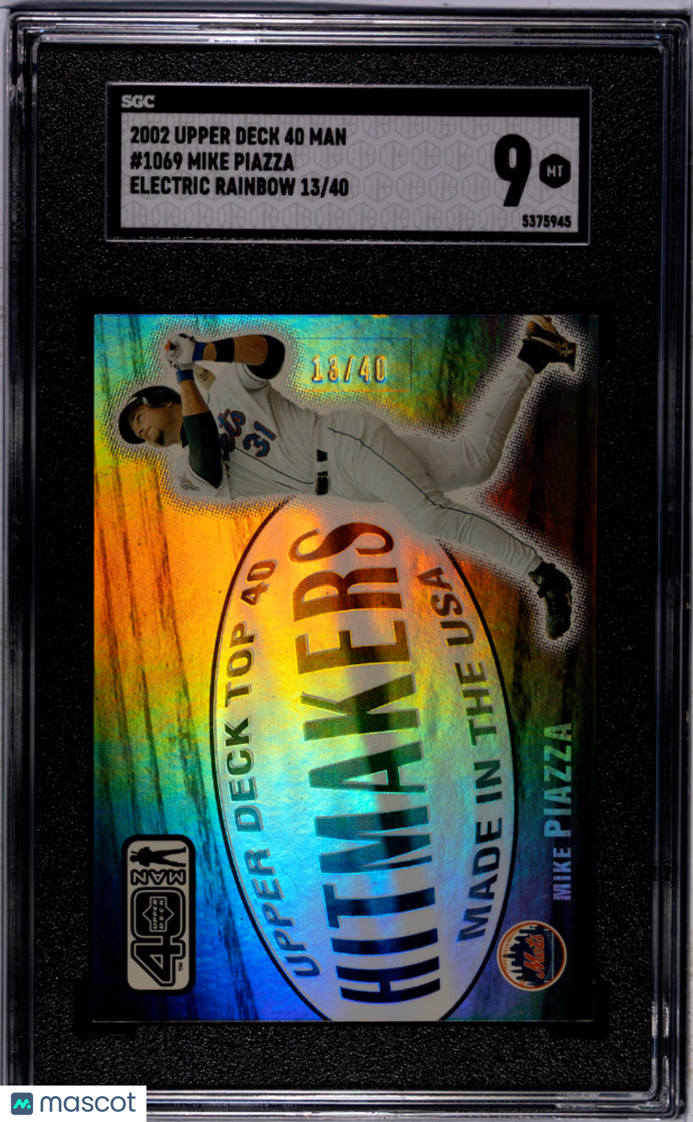 2002 Upper Deck 40 Man Mike Piazza Electric Rainbow /40 #1069 SGC 9 Mets