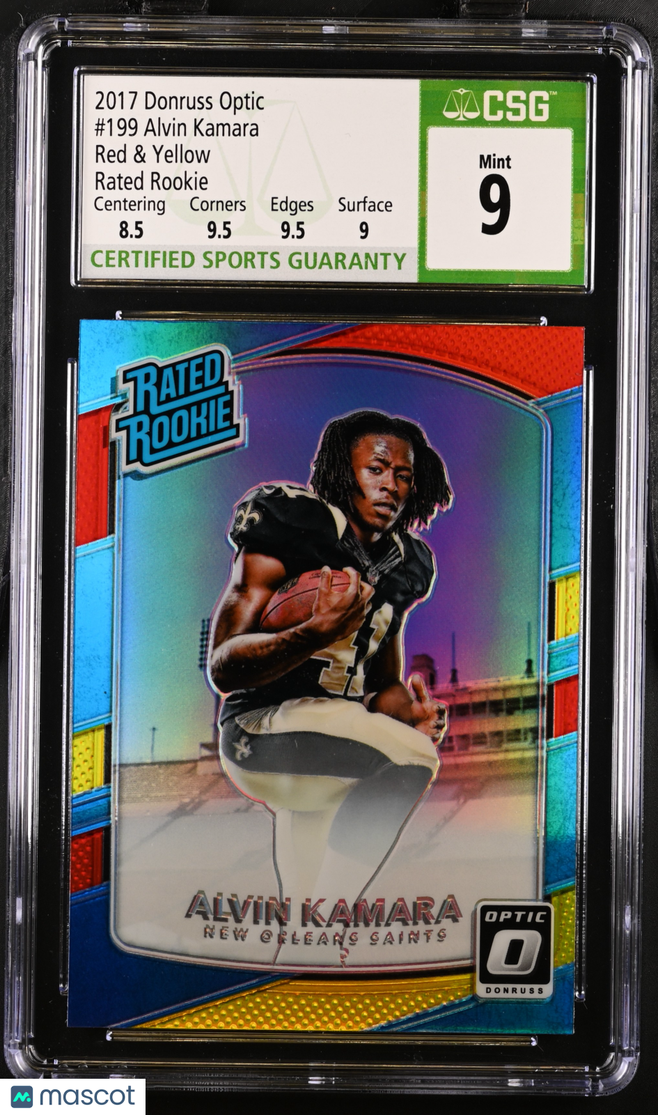2017 Donruss Optic Alvin Kamara Red & Yellow Rookie #199 CGC 9 Saints