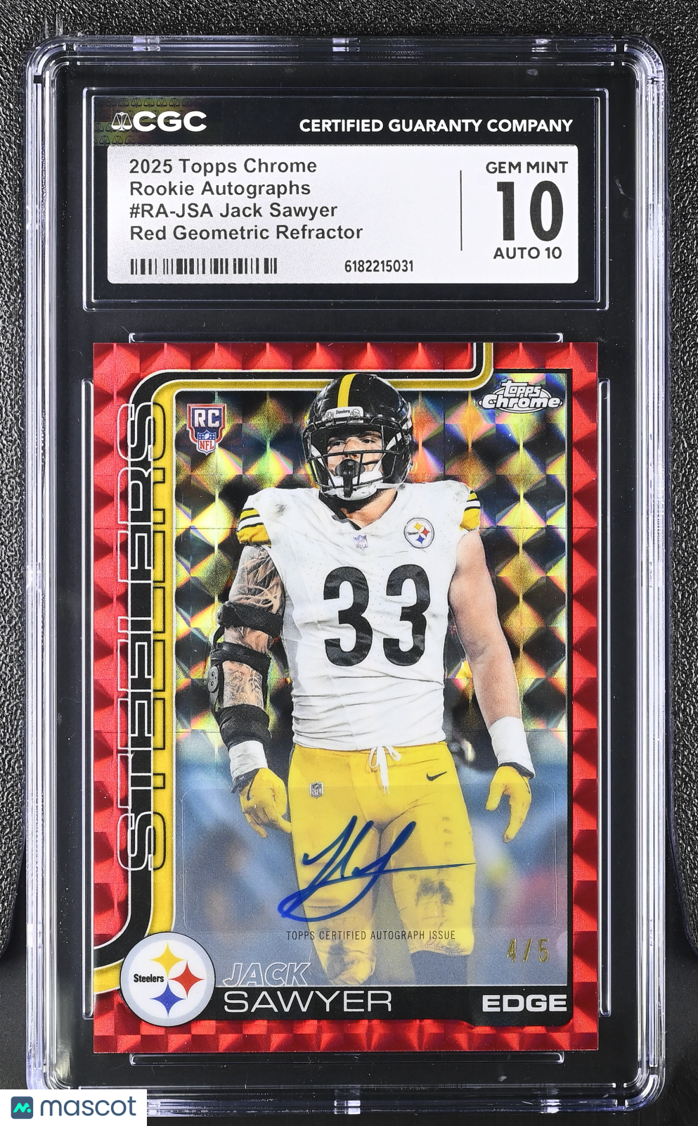 2025 Topps Chrome Jack Sawyer Red Geometric /5 Rookie Auto #JSA CGC 10 Steelers