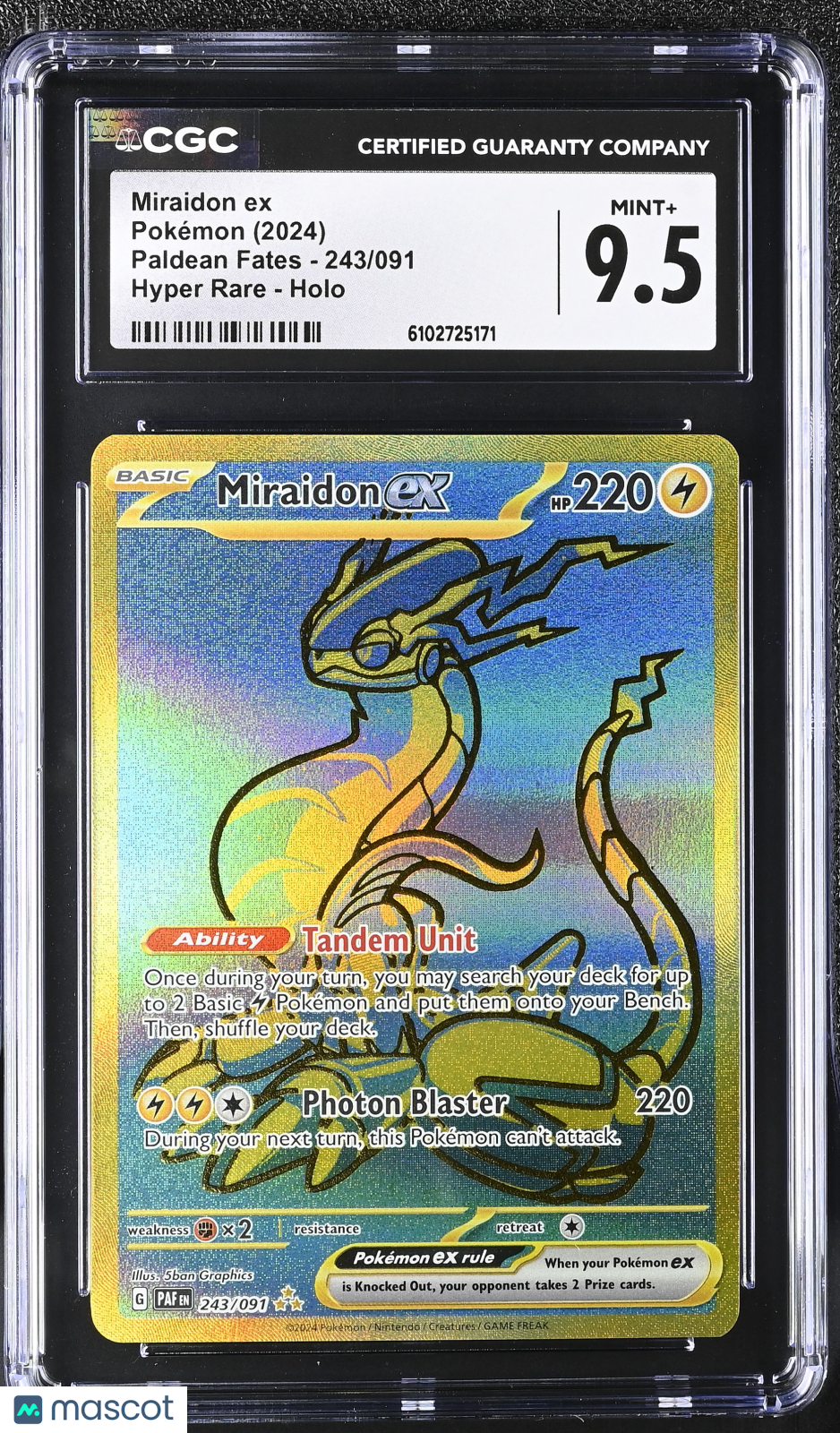 2024 Pokemon Paldean Fates Miraidon ex Holo Hyper Rare CGC 9.5 #243