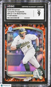 2025 Bowman Nick Kurtz FireFractor /3 Rookie Chrome Prospects #BCP-114 CGC 9