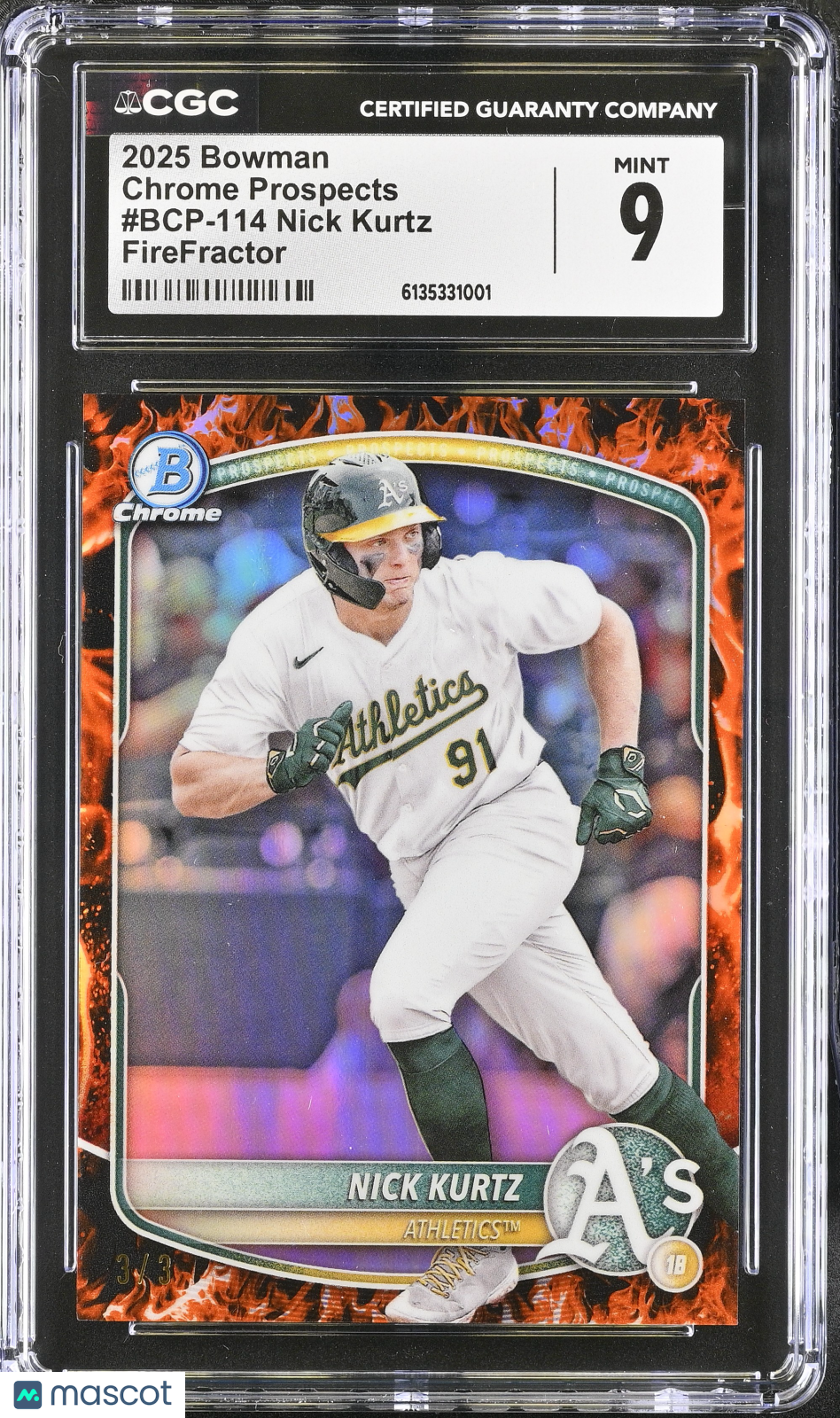 2025 Bowman Nick Kurtz FireFractor /3 Rookie Chrome Prospects #BCP-114 CGC 9