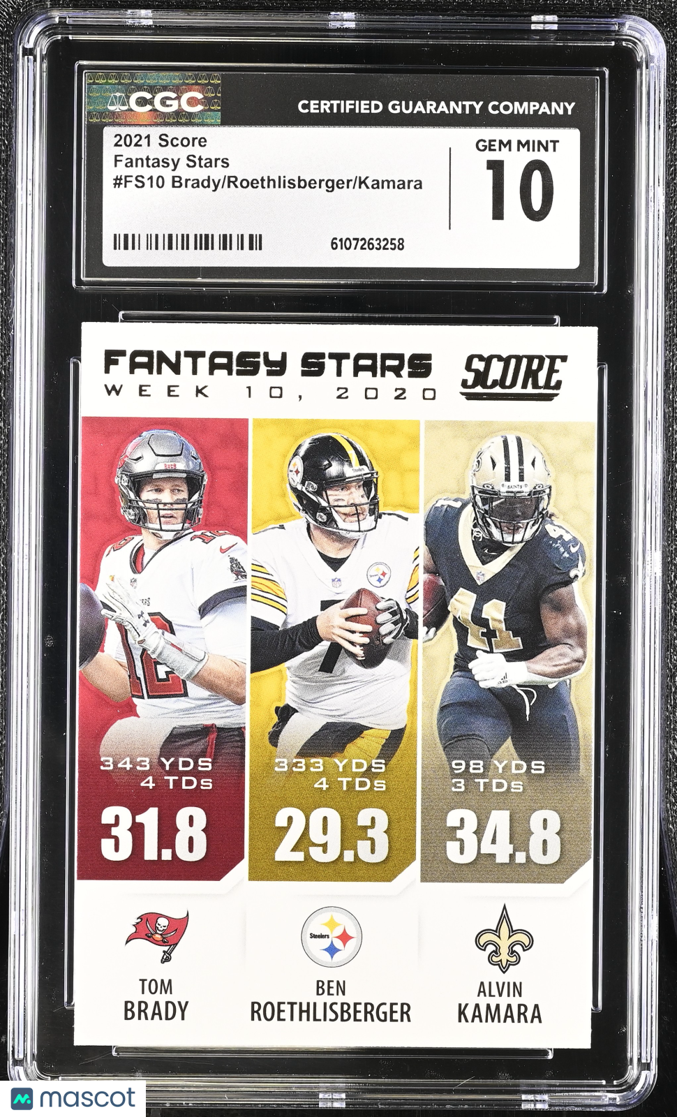 2021 Score Tom Brady Ben Roethlisberger Alvin Kamara Fantasy Stars #FS10 CGC 10