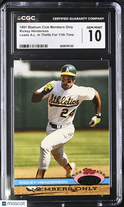 1991 Stadium Club Members Only Rickey Henderson CGC 10 Athletics