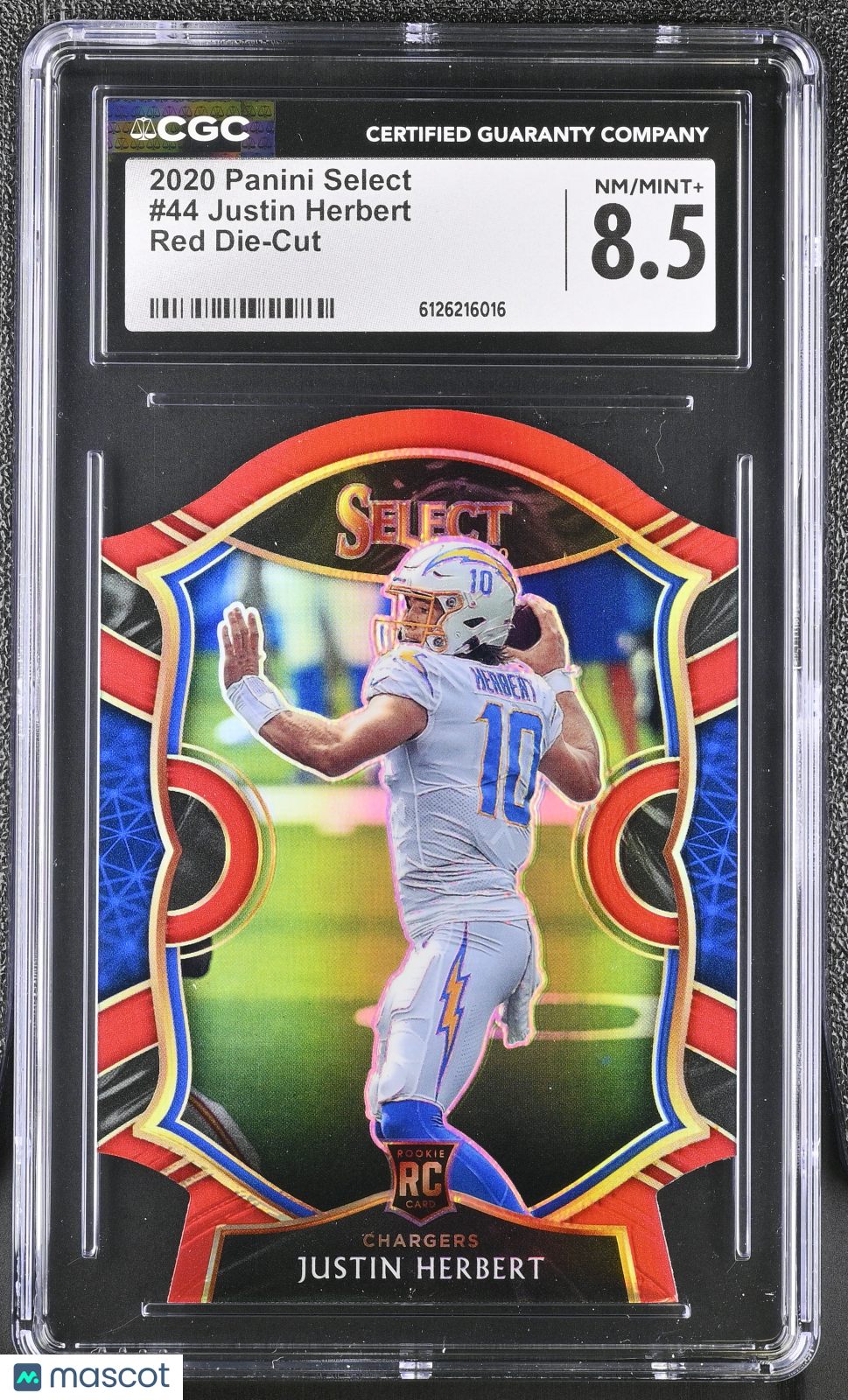 2020 Panini Select Justin Herbert Red Die-Cut Rookie #44 CGC 8.5 Chargers