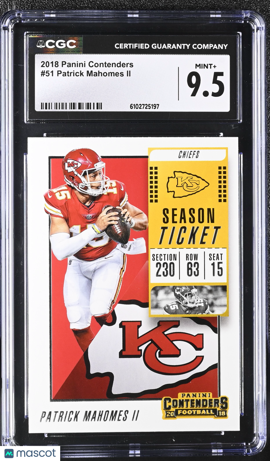 2018 Panini Contenders Patrick Mahomes II #51 CGC 9.5 Kansas City Chiefs