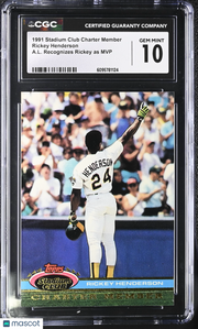 1991 Stadium Club Charter Member Rickey Henderson CGC 10 Oakland Athletics