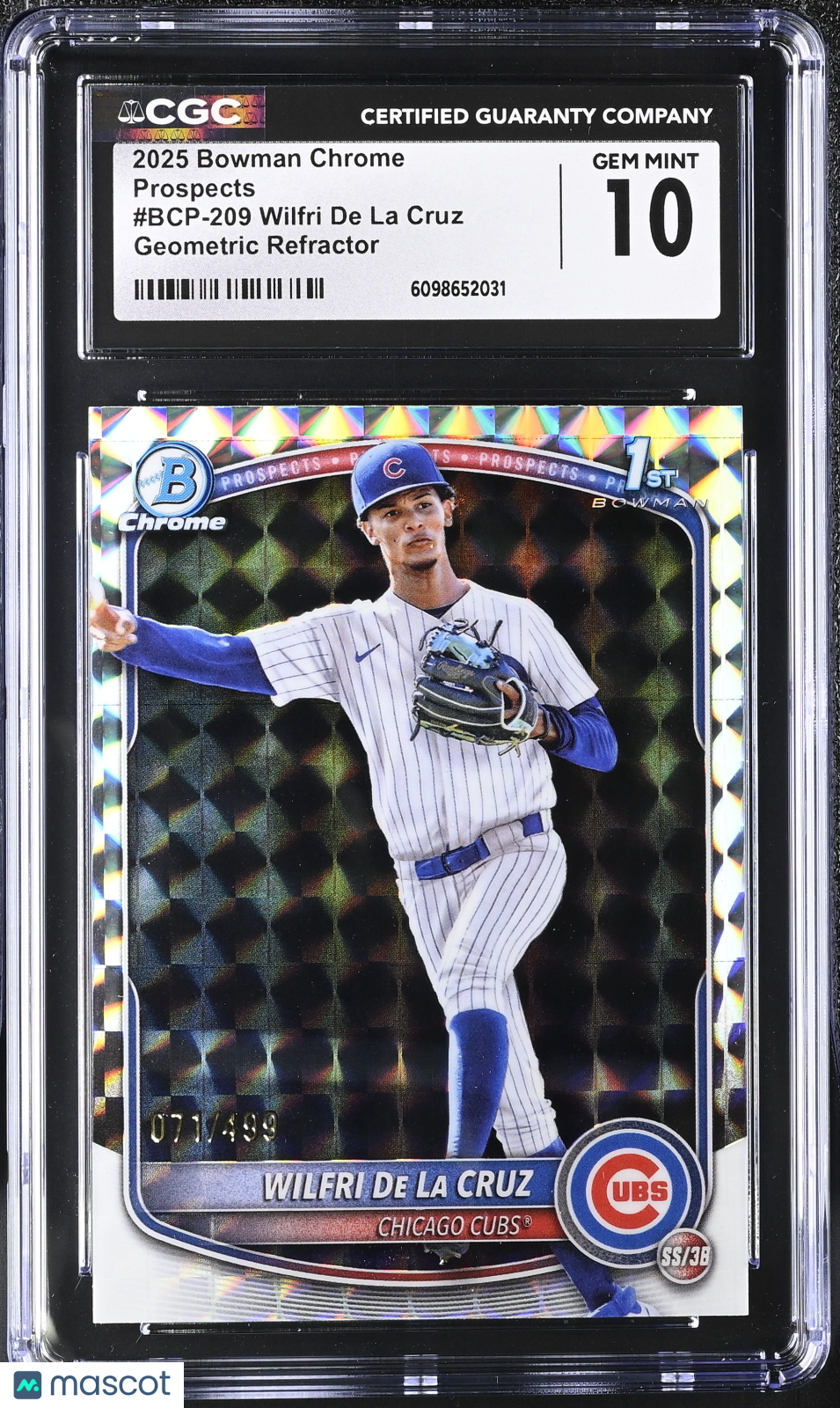 2025 Bowman Chrome Wilfri De La Cruz Geometric /499 Rookie #BCP-209 CGC 10 Cubs