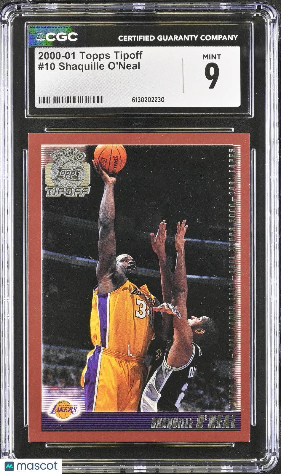 2000-01 Topps Tipoff Shaquille O'Neal #10 CGC 9 Los Angeles Lakers