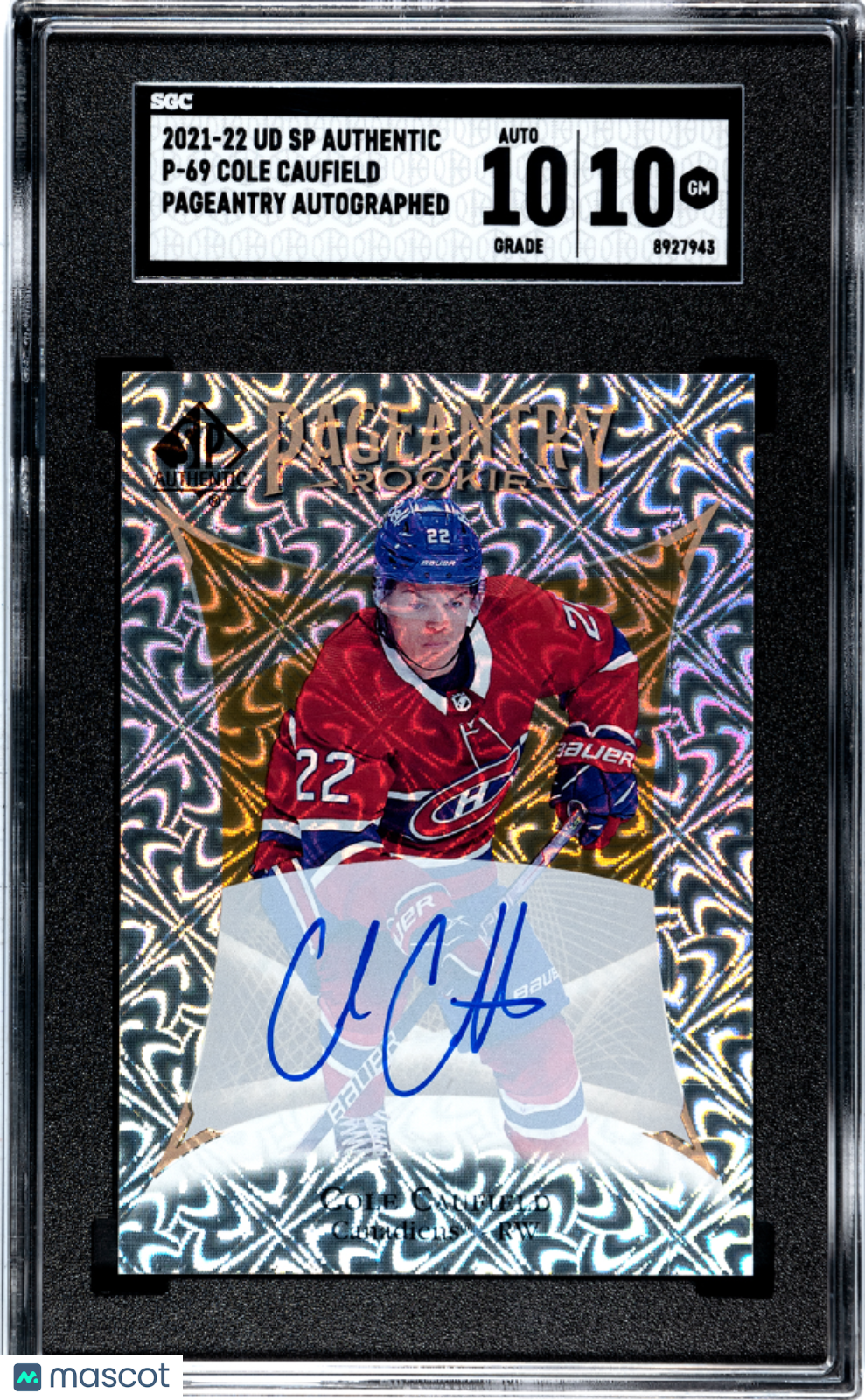 2021 Upper Deck SP Authentic Cole Caufield Pageantry Auto Rookie #P-69 SGC 10