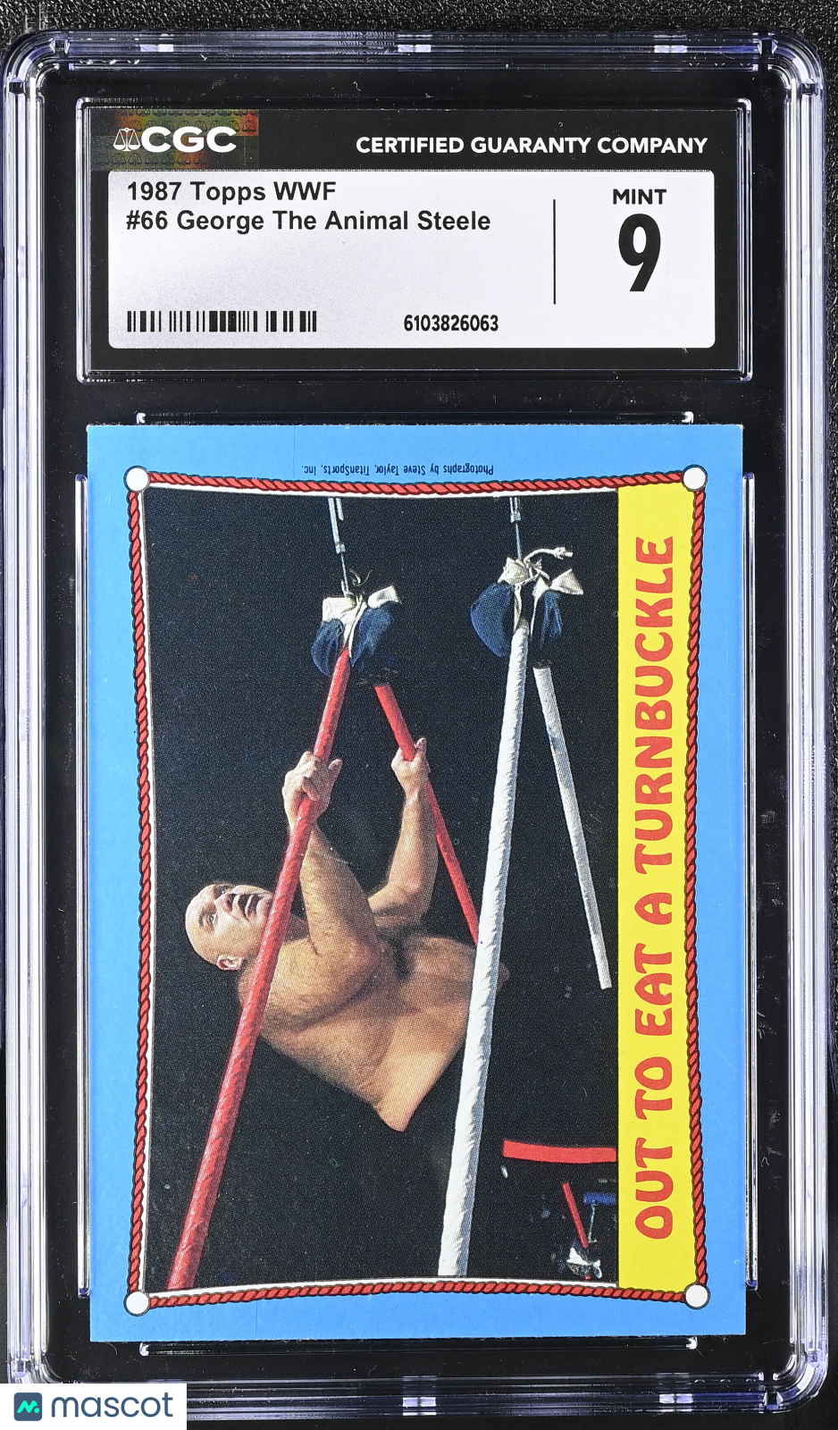 1987 Topps WWF Out to Eat a Turnbuckle George "The Animal" Steele #66 CGC 9