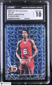 2025 Leaf 15th Anniversary Julius Erving Platinum Lazer /5 #90B-87 CGC 10 76ers
