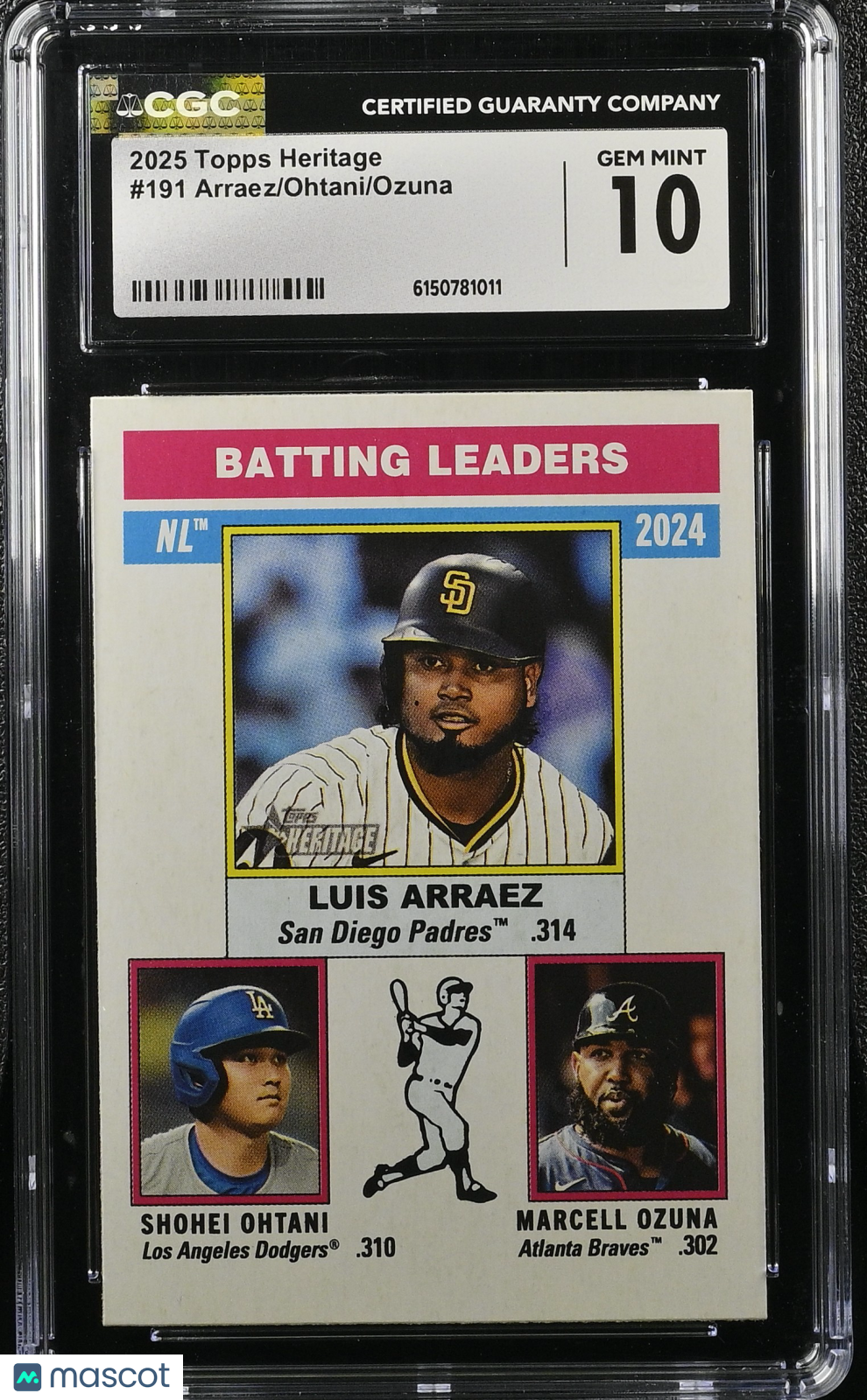 2025 Topps Heritage Arraez/Ohtani/Ozuna #191 CGC 10