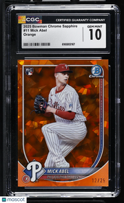 2025 Bowman Chrome Sapphire Mick Abel Orange /25 Rookie #11 CGC 10 Phillies