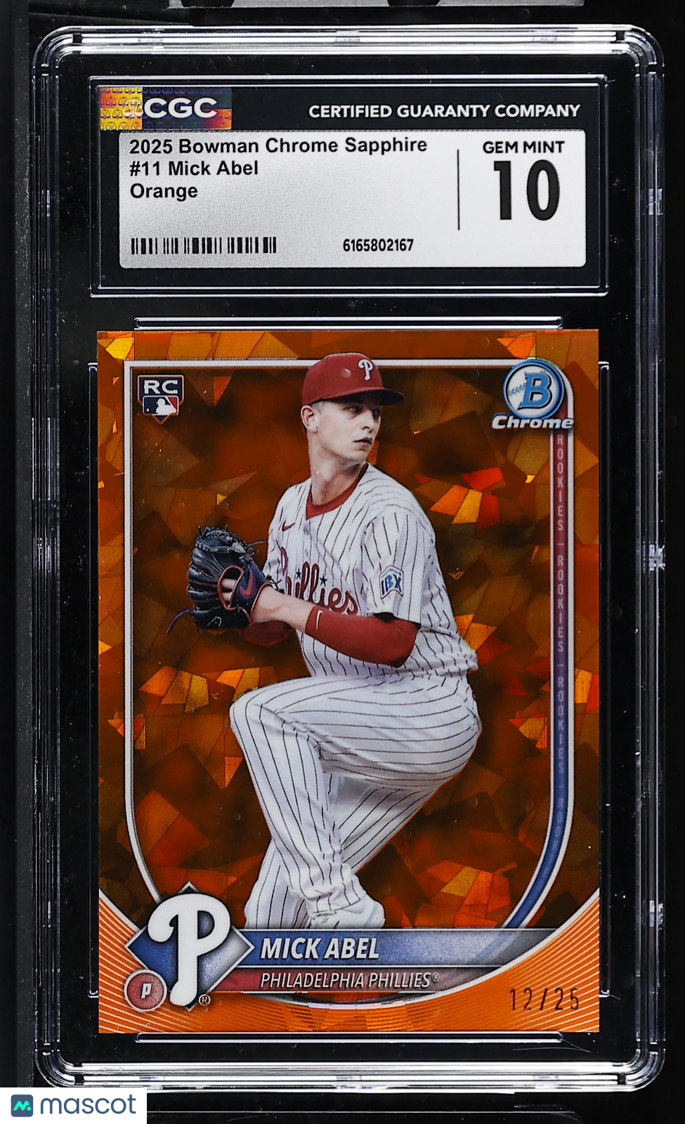 2025 Bowman Chrome Sapphire Mick Abel Orange /25 Rookie #11 CGC 10 Phillies