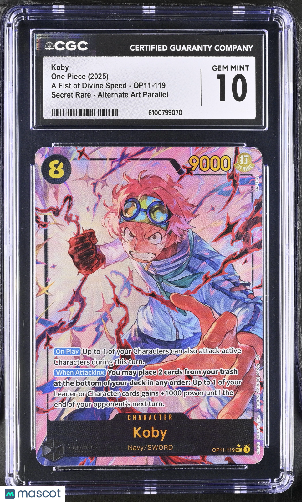 One Piece A Fist Of Divine Speed Koby Alternate Art Parallel CGC 10 #OP11-119