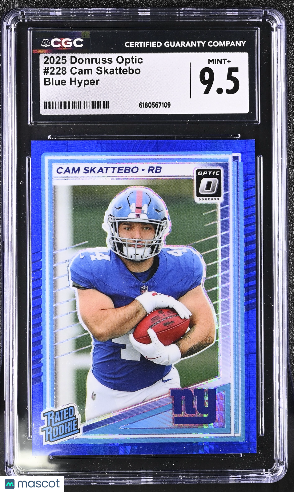 2025 Donruss Optic Cam Skattebo Blue Hyper Rookie #228 CGC 9.5 New York Giants