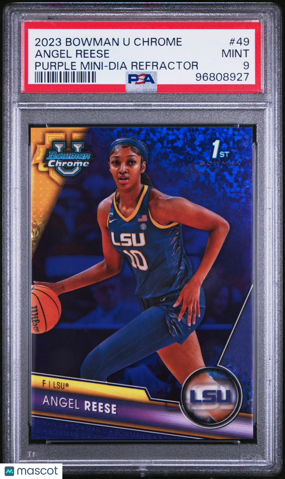 2023 Bowman University Chrome Angel Reese Purple Diamond /399 Rookie PSA 9 LSU