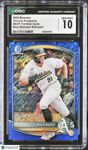 2025 Bowman Nick Kurtz Blue Shimmer Refractor /150 Rookie Chrome #BCP-114 CGC 10