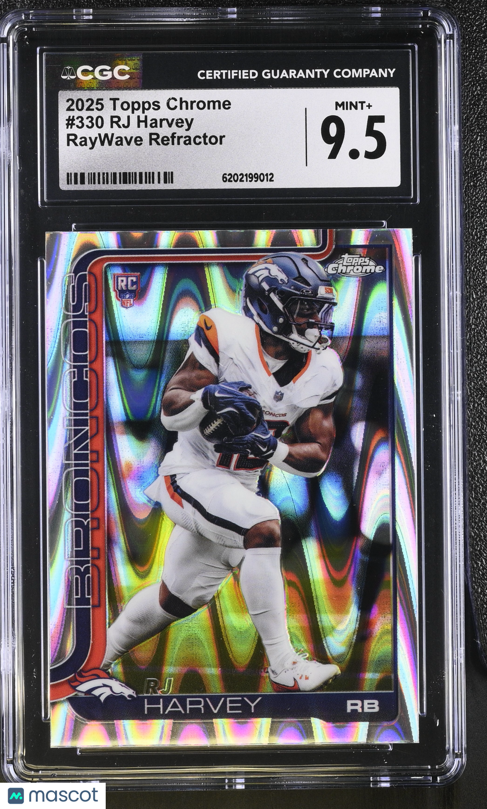 2025 Topps Chrome RJ Harvey RayWave Refractor Rookie #330 CGC 9.5 Denver Broncos