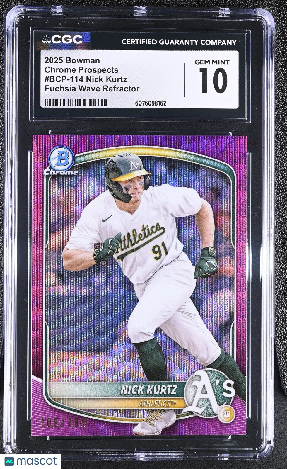 2025 Bowman Nick Kurtz Fuchsia Wave Refractor /199 Rookie Chrome #BCP-114 CGC 10
