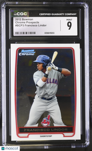 2012 Bowman Francisco Lindor Rookie Chrome Prospects #BCP3 CGC 9 Indians