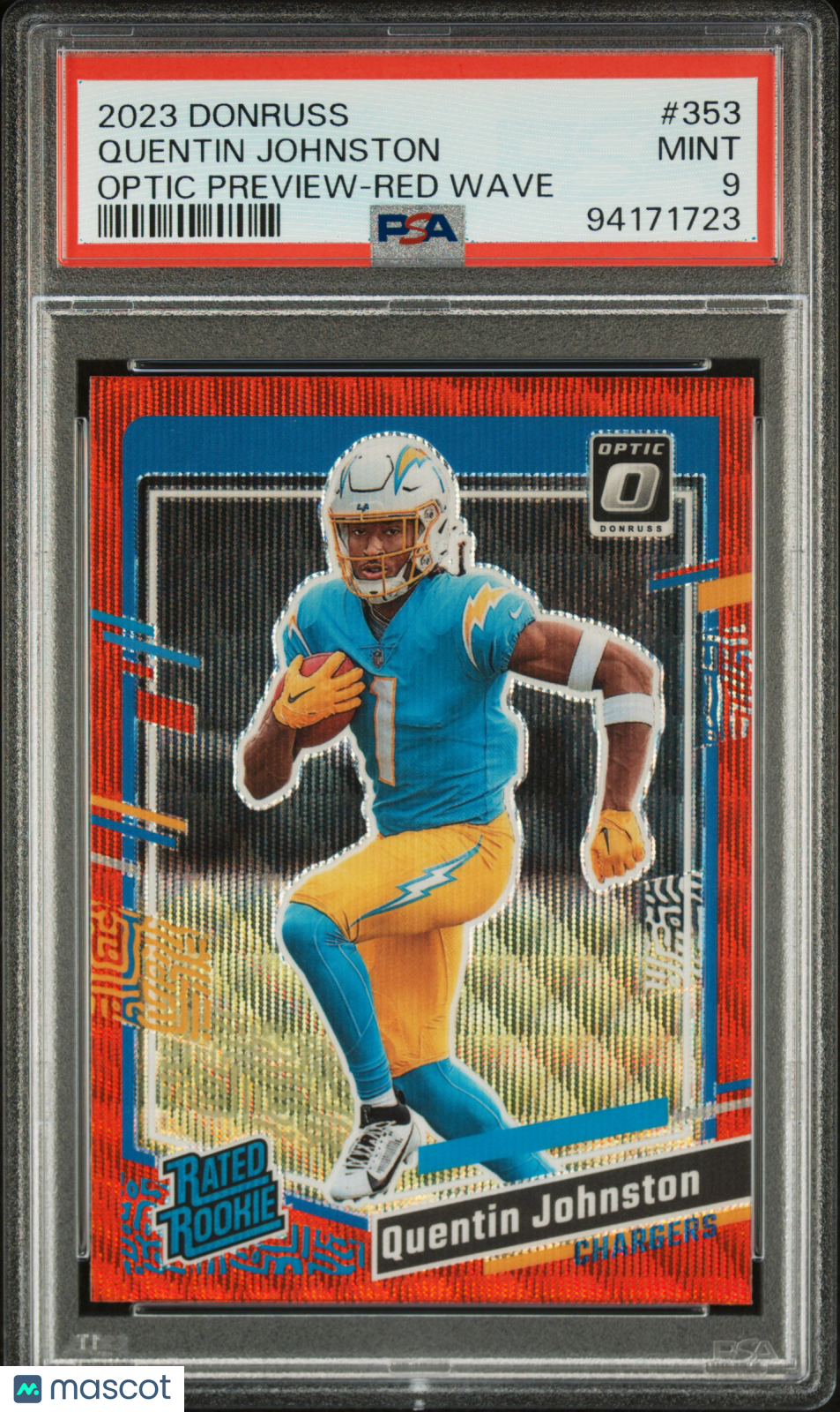 2023 Panini Donruss Quentin Johnston Optic Preview Red Wave Rookie #353 PSA 9