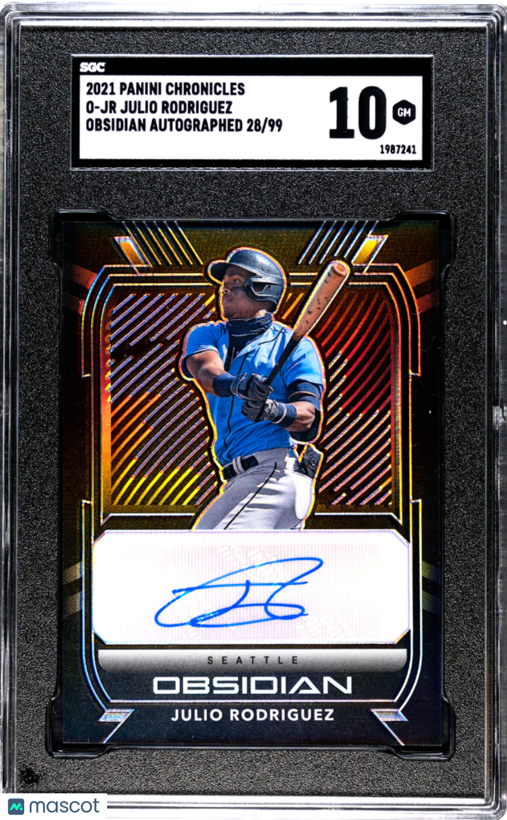 2021 Chronicles Julio Rodriguez Obsidian Auto /99 Rookie #O-JR SGC 10 Mariners