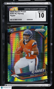 2025 Panini Prizm RJ Harvey Hyper /200 Rookie #303 CGC 10 Denver Broncos