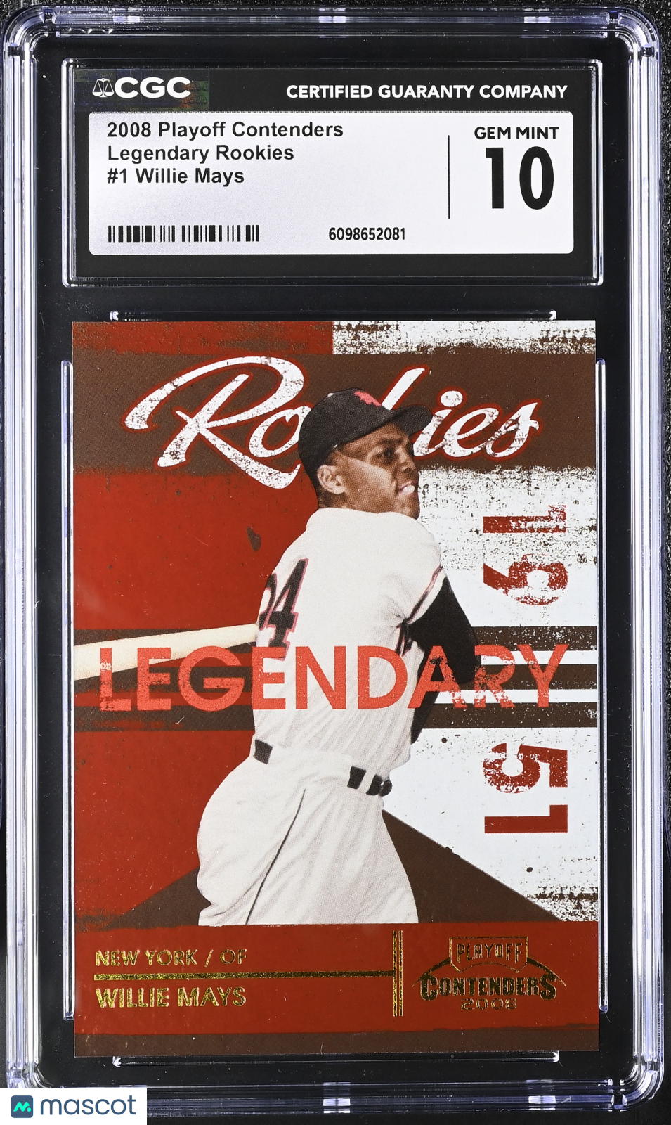 2008 Playoff Contenders Willie Mays /1500 Legendary Rookies #1 CGC 10 Giants