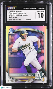 2025 Bowman Nick Kurtz Refractor /499 Rookie Chrome Prospects #BCP-114 CGC 10