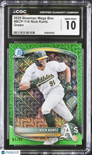 2025 Bowman Mega Box Nick Kurtz Green /99 Rookie #BCP-114 CGC 10 Athletics