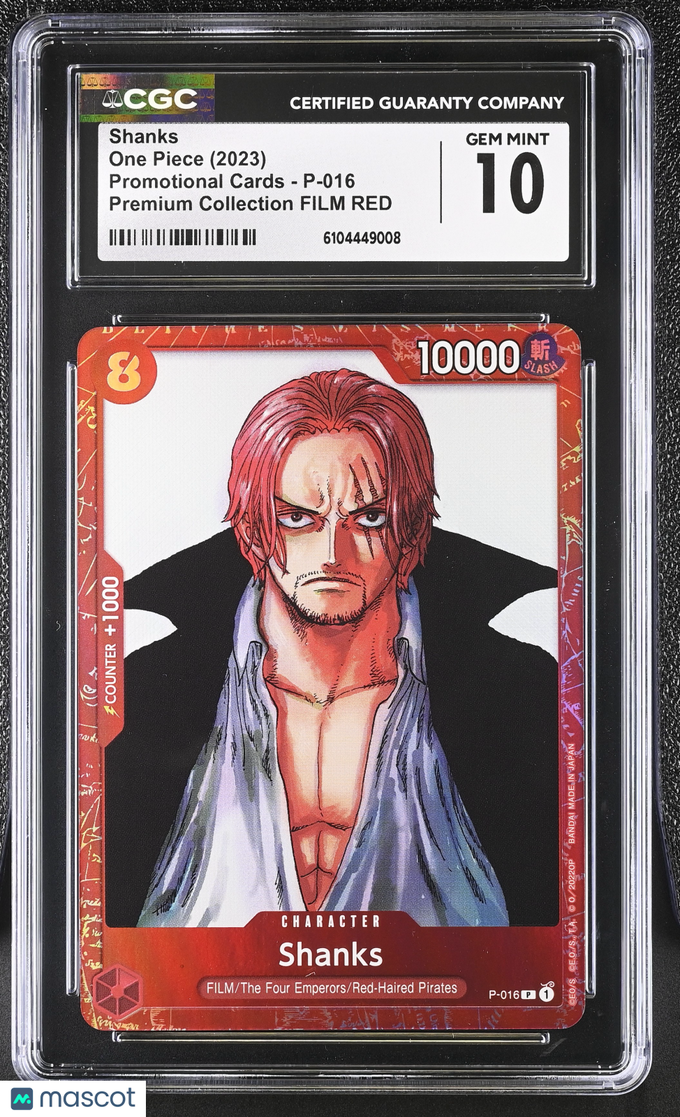2023 One Piece Premium Coll. Film Red Shanks Alternate Art Parallel CGC 10 P-016