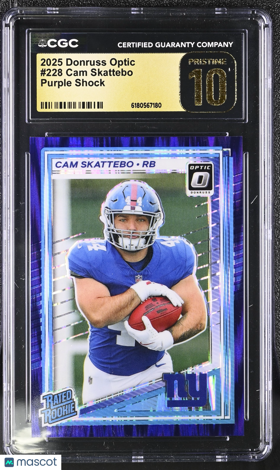 2025 Donruss Optic Cam Skattebo Purple Shock Rookie #228 CGC 10 Pristine Giants