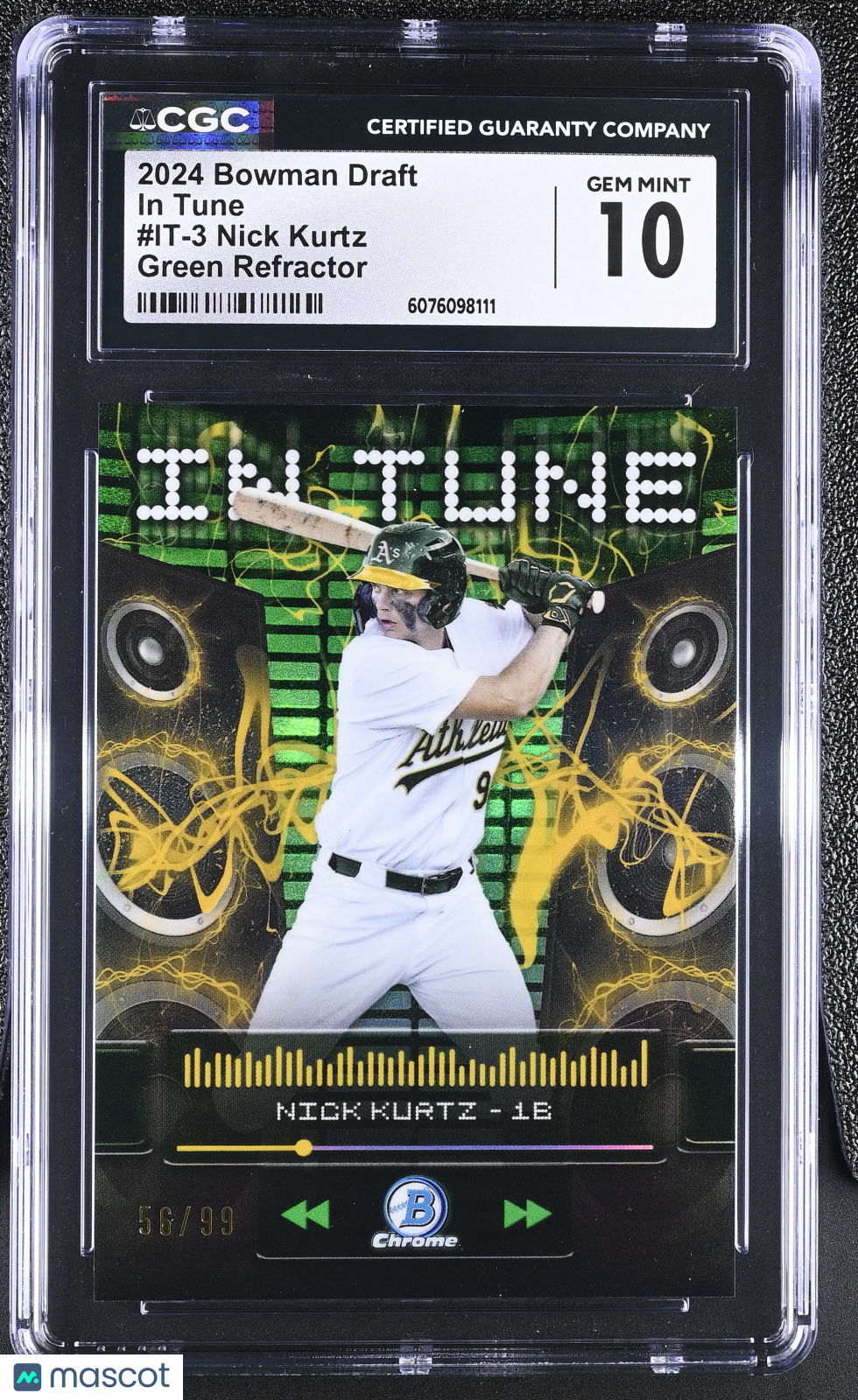 2024 Bowman Draft Nick Kurtz Green Refractor /99 Rookie In Tune #IT-3 CGC 10